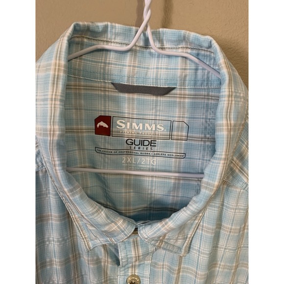 Simms Guide Series Tech Shirt‎ Mens 2XL Blue Plaid Long Sleeve Fishing - Picture 2 of 16